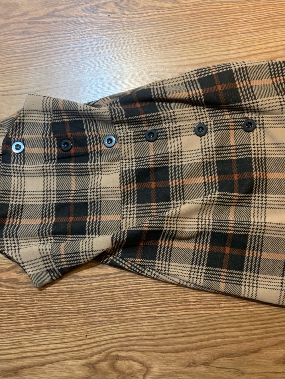 Plaid Button Front dress in Camel and Black
